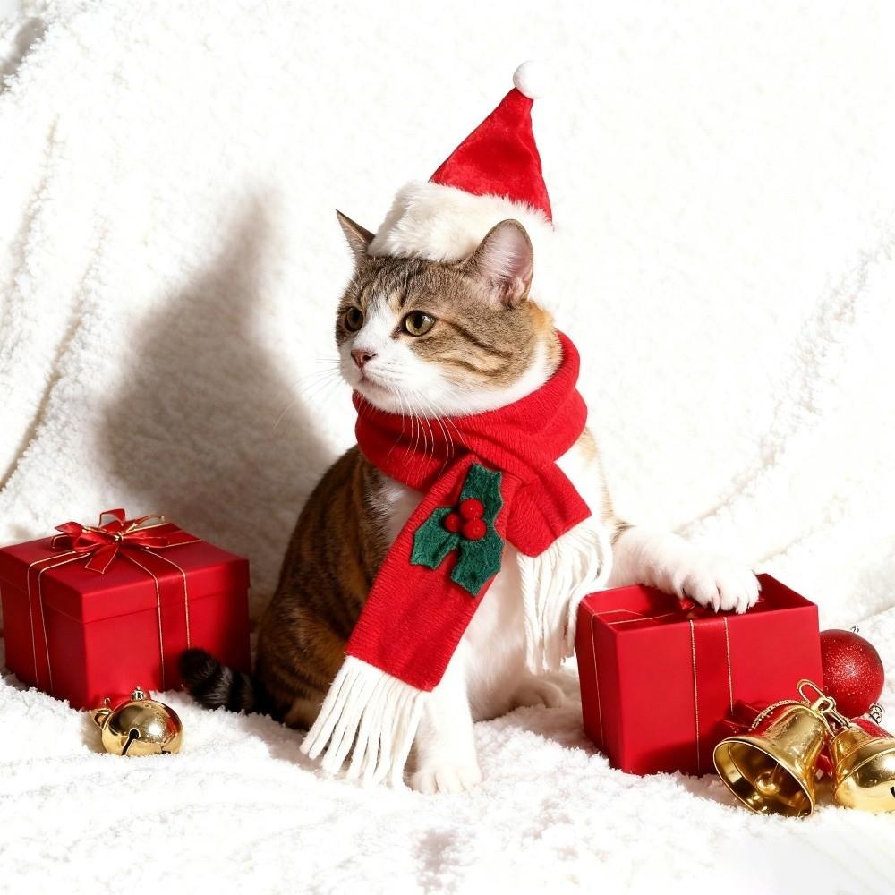 2Pcs/Set Christmas Pet Neck Warmer Winter Dog Bandana Scarf Cute Dog Scarf Collar  for Puppy Kitten