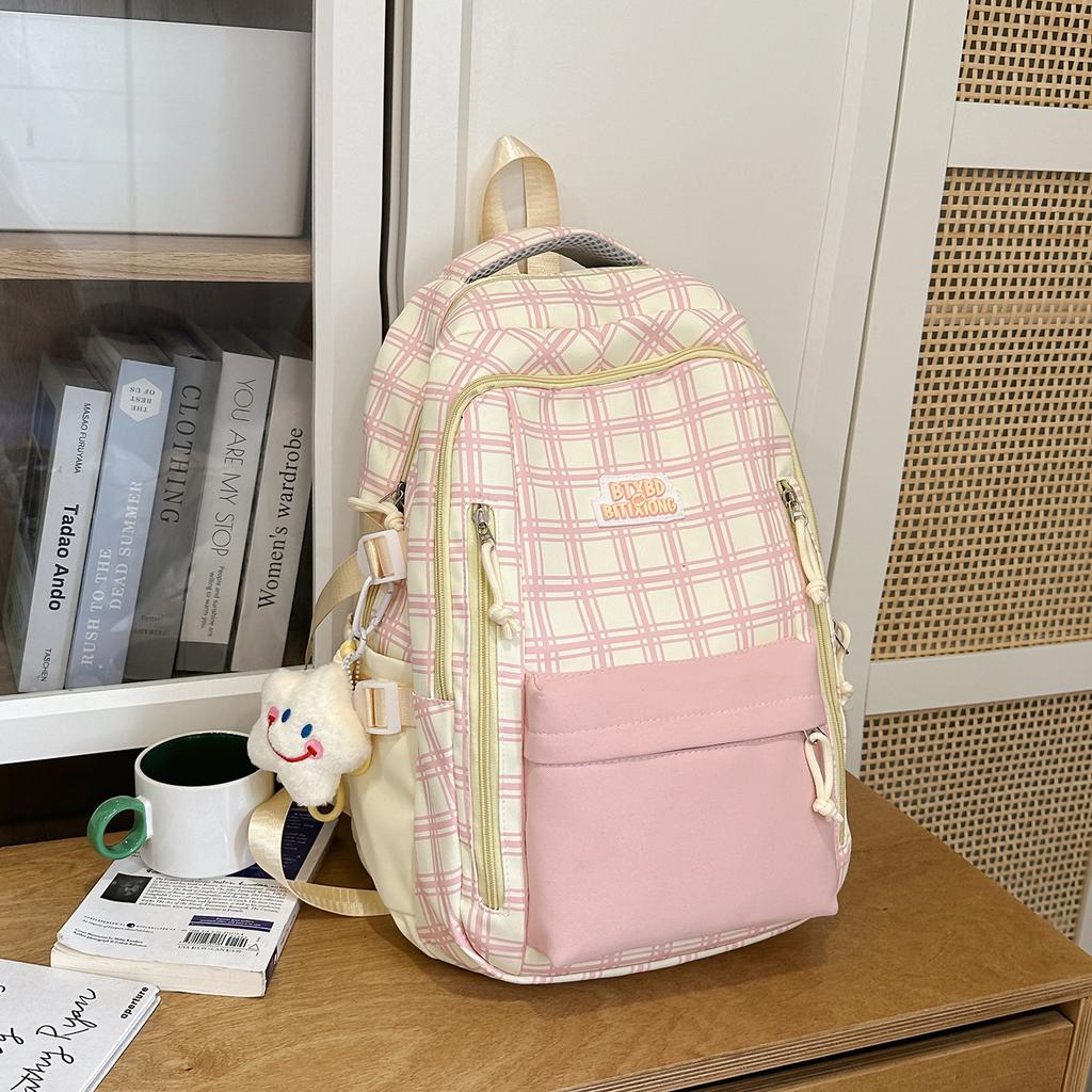 Schoolbag Plaid School Bag Female Students Versatile Small Fresh Junior High School Students Backpack Travel Backpack Tide Large Capacity College