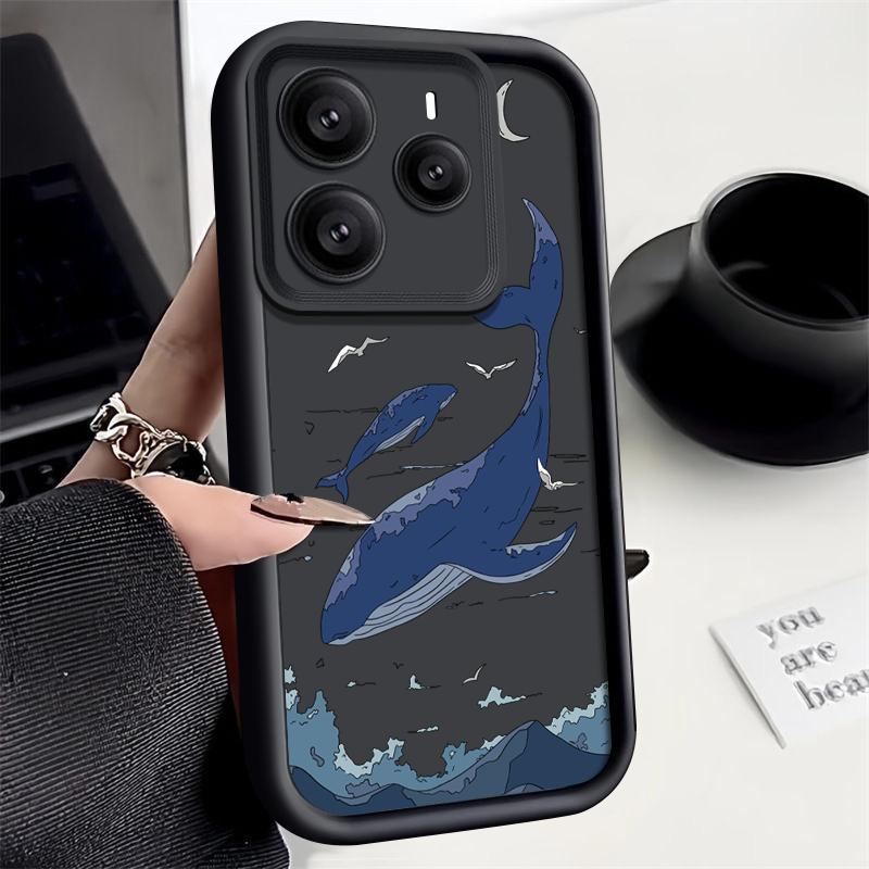 

For Xiaomi 14T 13T Pro Poco X7 F6 X6 Pro Redmi 14C Note 14 Pro 13 12 11 Phone Case Whale Pattern Shockproof TPU Soft Matte Anti-Fall Bumper Cover Xiaomi 13T / 13T Pro чёрный