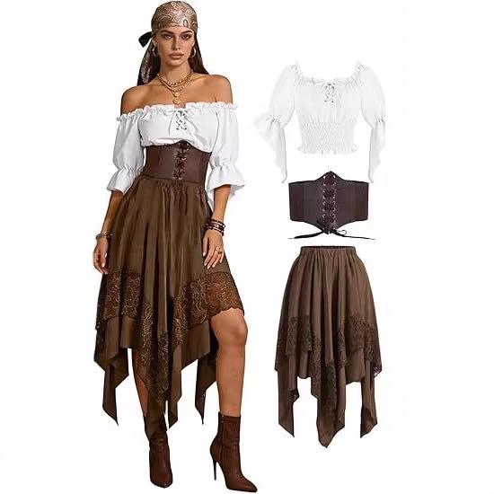 2026 Large Renaissance Lace Skirt Dress - Asymmetrical Halloween Fairy Style