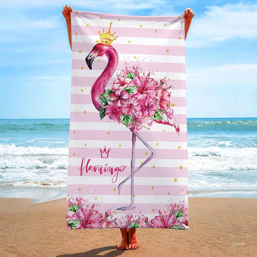 2026 Large Flamingo Printed Microfiber Bath Towel Beach Towel Pad Soft Absorbent 75x150cm