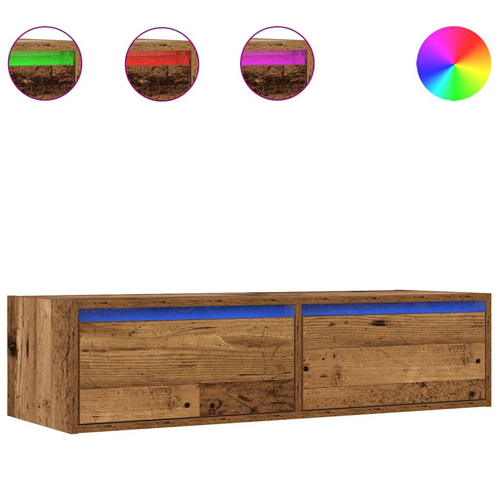 TV Cabinet with LED Lights Rustic Wood Look 100 x 35.5 x 25 cm
