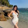 Two-piece Set Black and White 1111 Solid Color High Waist Belly Cover Conservative One-piece Swimsuit Women's Gauze Skirt Skirt