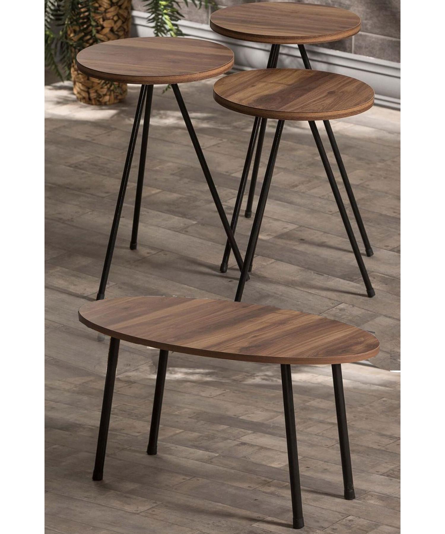 

Nesting Table And Center Table Set Metal Ellipse Walnut