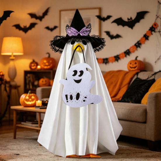 Yousheng Halloween Ghost Goose Costume, Wizard Hat, Ghost Cape, Pumpkin Candy Bag, Outdoor Yard Decoration for Goose Statue or Garden