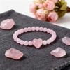 Festive Gifts Rose Quartz Beaded Bracelet With Heart Charm Sweet Fashion Jewelry For Women Daily Wear Simple Versatile Accessory