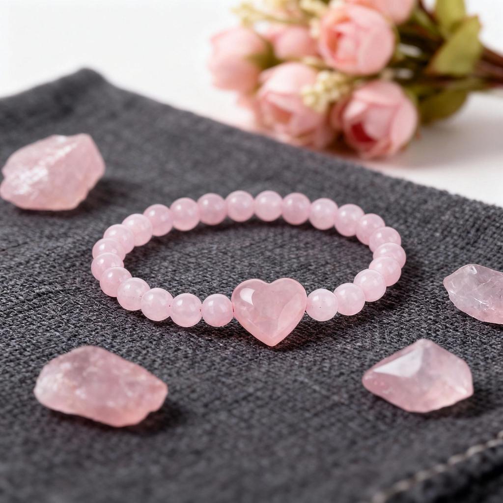 Festive Gifts Rose Quartz Beaded Bracelet With Heart Charm Sweet Fashion Jewelry For Women Daily Wear Simple Versatile Accessory