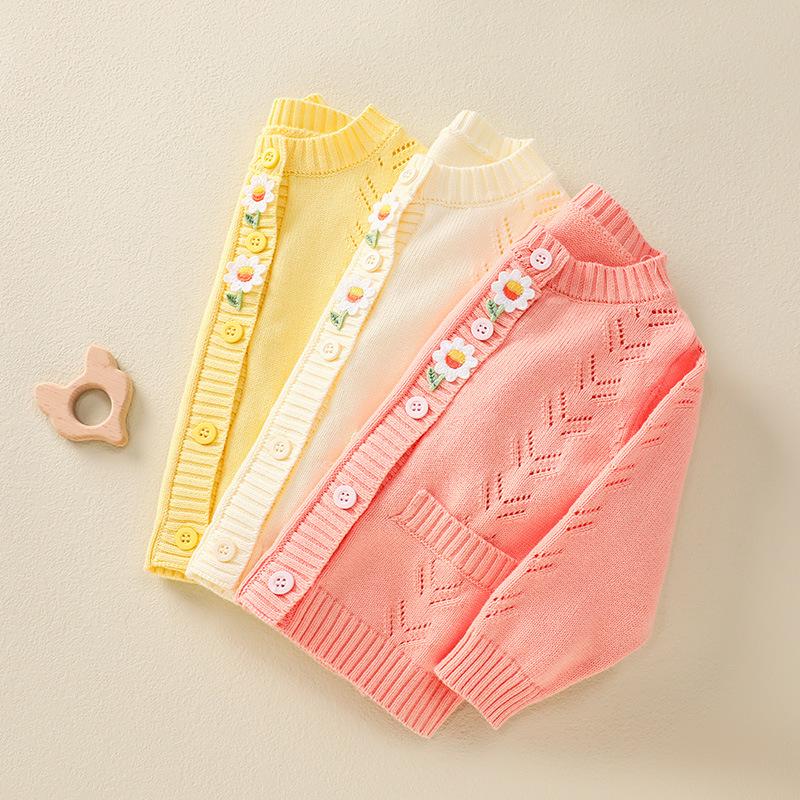 Spring and Autumn Girls Comfortable Knitted Cardigan Set Casual Baby Sweater