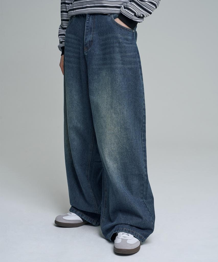 Mubeun More Wide Denim Pants Deep Blue