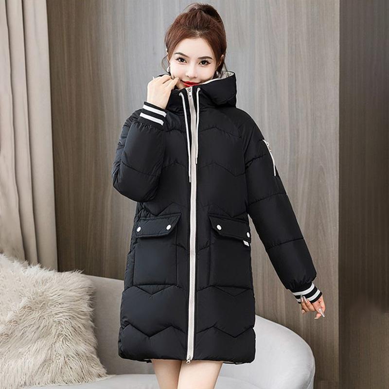 Хлопковая куртка женская средней длины осенне-зимняя теплая утолщенная свободная куртка — фото 12