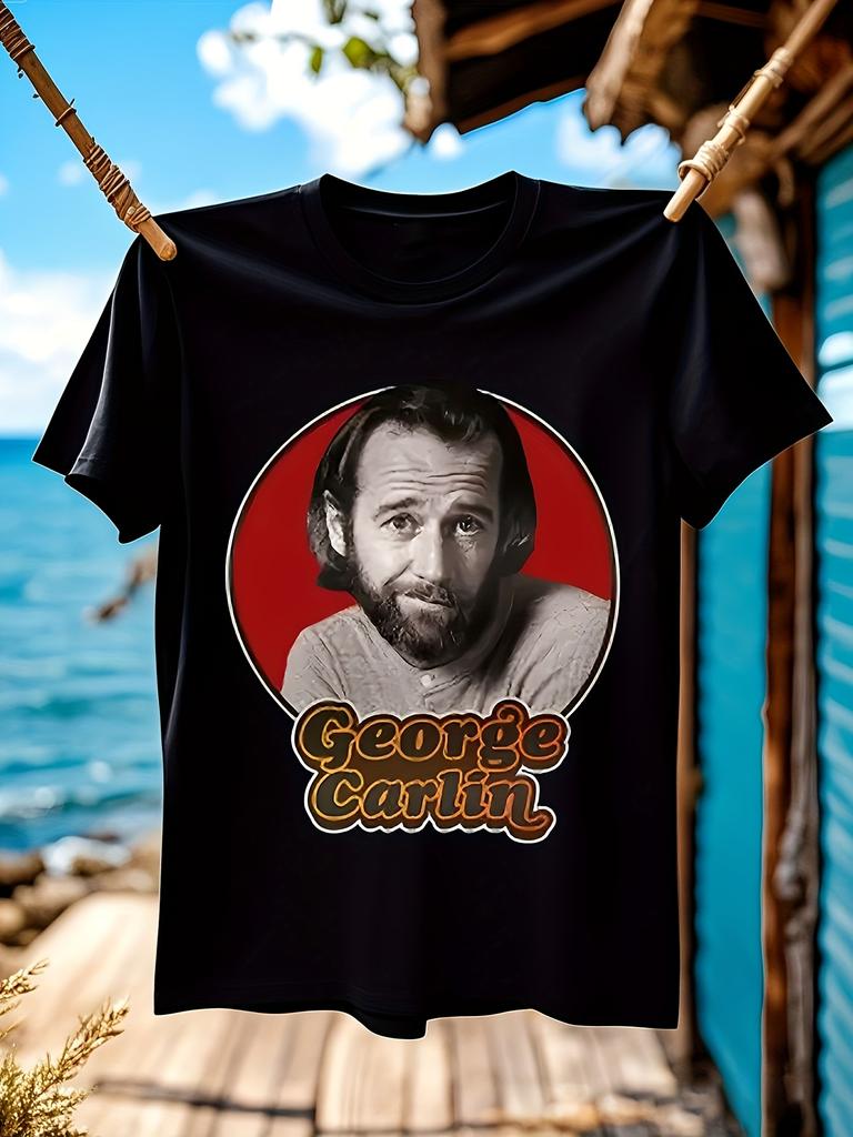 George Carlin Comedy Black T-shirt - Classic Round Neck Casual Tee with Bold Graphic Print