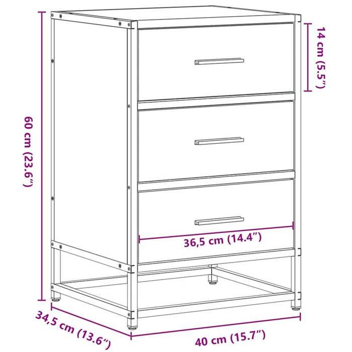VidaXL Table de chevet noir 40x34,5x60 cm bois d'ingénierie et métal, table d'appoint, armoire de lit, table d'appoint pour 848719