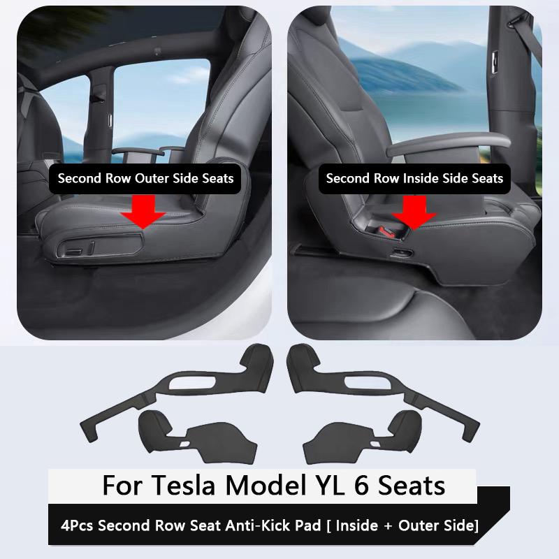 For Tesla Model YL 6-Seater Second Row Seat Both Side Anti-Kick Pad Leather Seat Corner Protection Pad Car Interior Accessories