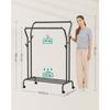 SONGMICS Clothes Rail, Clothes Rack, Double Clothes Hanging Rail, Heavy-Duty Metal Frame, with Wheels and Shelf, 100 kg Total Max. Load