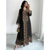 2026 Spring and Autumn Cross-border Women's Plant Flower Printing Fashion Casual Loose Horn V-Neck Long Dress Women