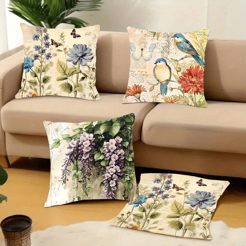 Vintage Floral Pillow Case Short Plush Sofa Decorative Gift Home Double-sided Printing Cushion