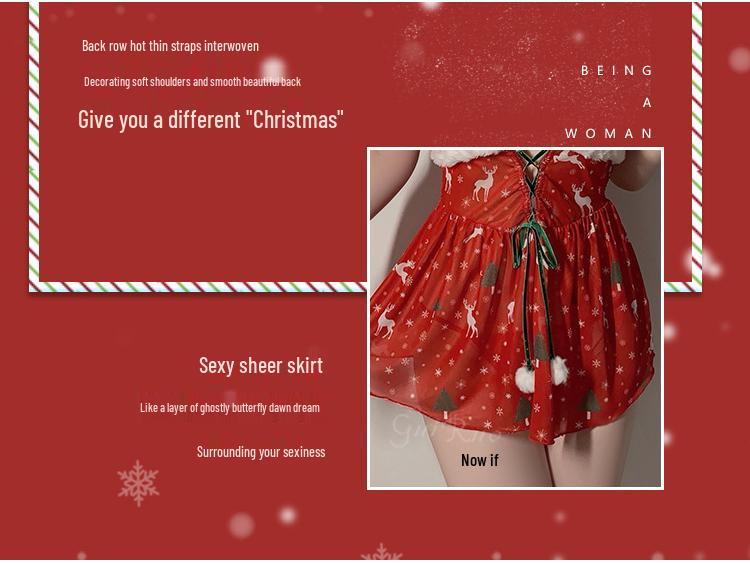 Guiruo Sexy Weihnachts-Mesh-Dessous: Pure Desire Übergröße Tief ausgeschnittenes Nachthemd Versuchungsset 4926