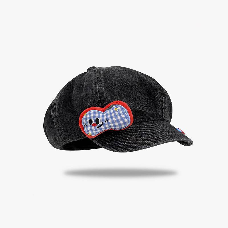 

Button Apple Fruit Denim Beret Hat With Cloud Design For Womens Casual Spring Denim Black