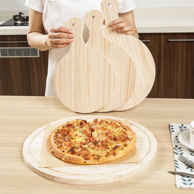 Japanese Style 10-inch Pine Wood Pizza Serving Plate with Handle