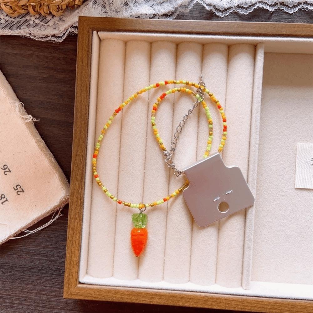 Various Fruit Pendant Necklace Rice Beads Pear Necklace Cute Persimmon Jewelry Gift