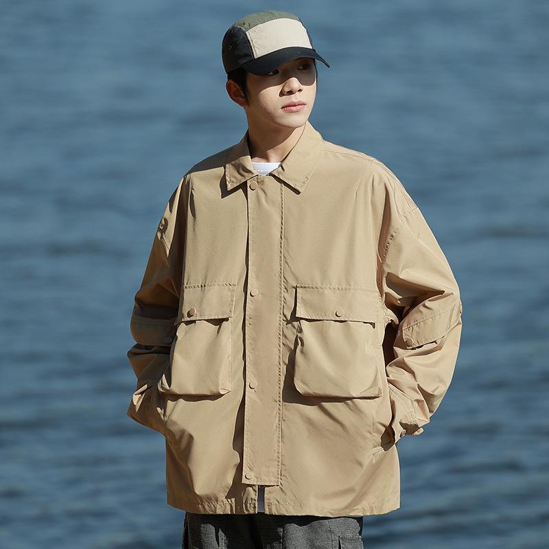 

Пиджак с большим карманом и лацканом, повседневный, трехмерный, нейтральный, большой карман, модный, для активного отдыха, ветрозащитный зажим 2XL хаки