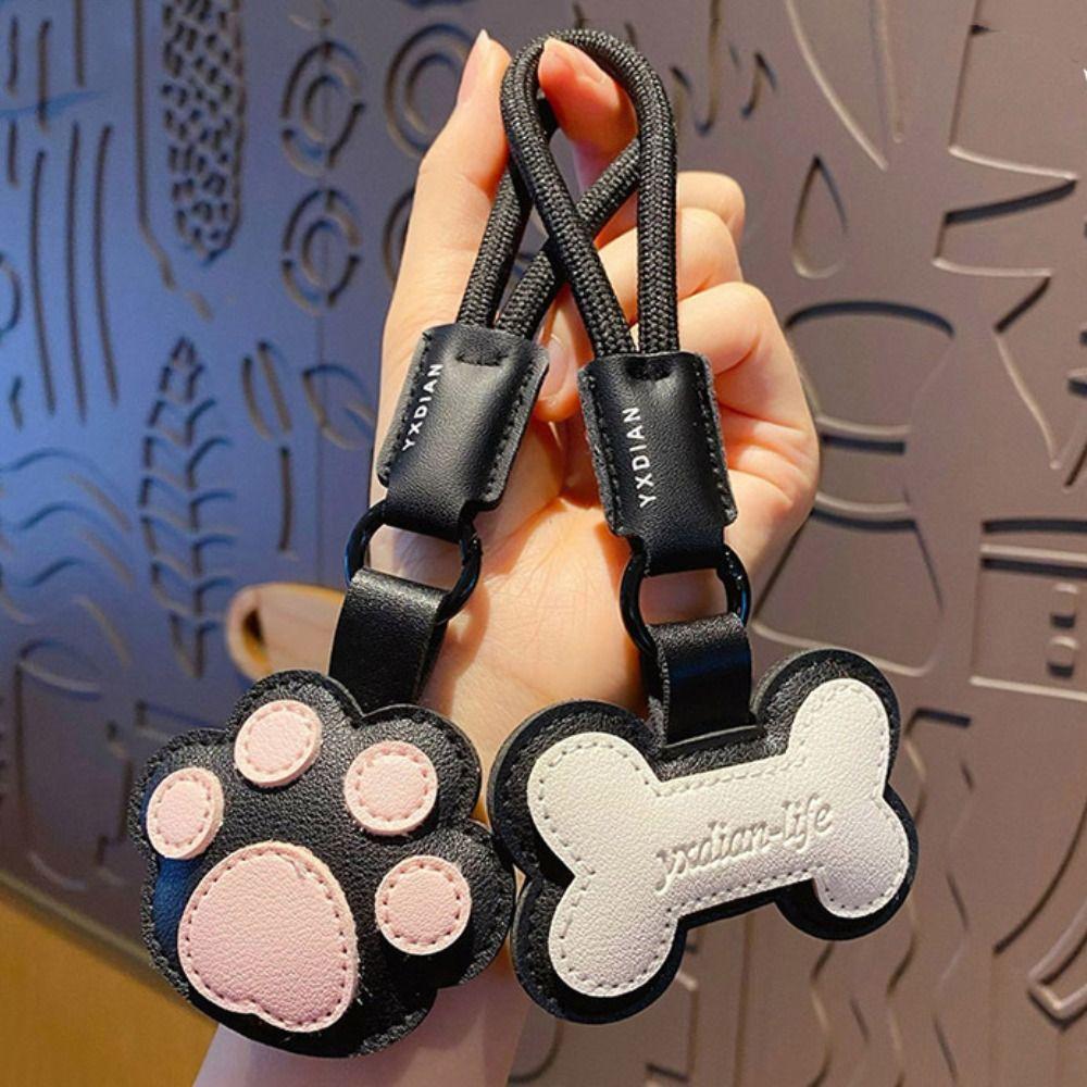 White Bone Cat Paw Keychain Colorful Bag Pendant Cute PU Leather Keyring Birthday Gift