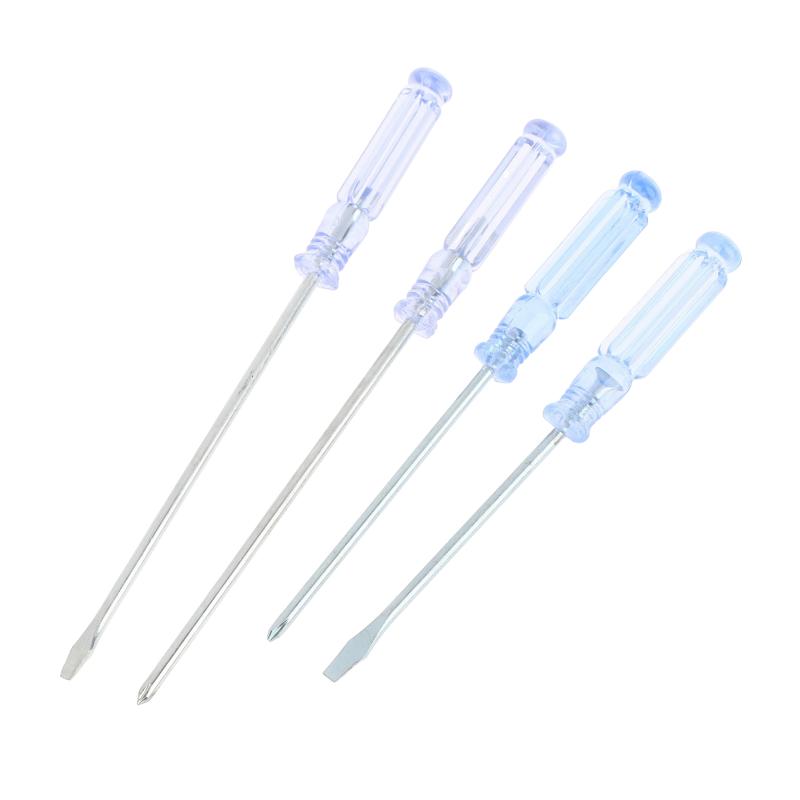 Slotted Cross Hand Screwdriver Set 4Pcs Transparent Blue Handle Manual Repair Tools for Home Garage Workshop