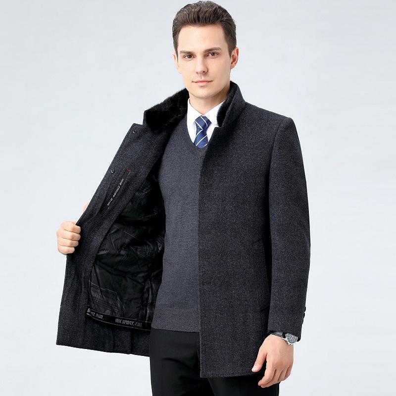 

Осенне-зимнее новое двухстороннее шерстяное мужское шерстяное пальто с лацканами средней длины повседневная куртка для папы среднего возраста 195