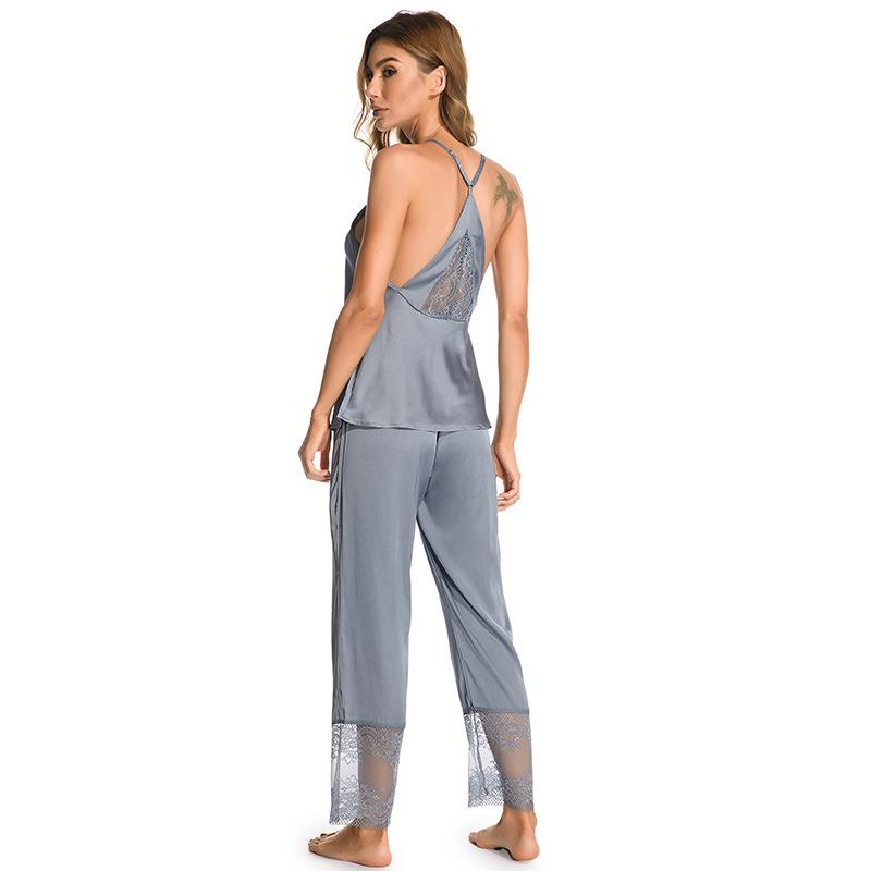 European and American ice silk suspender trousers summer thin women's loungewear pajamas set women's sexy underwear