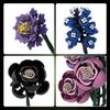 Non-Toxic Gobricks Moc Purple Rose Botanical Building Block Set Gothic Decor Artificial Rose Flower Bouquet Model Toys Valentines Day Gift