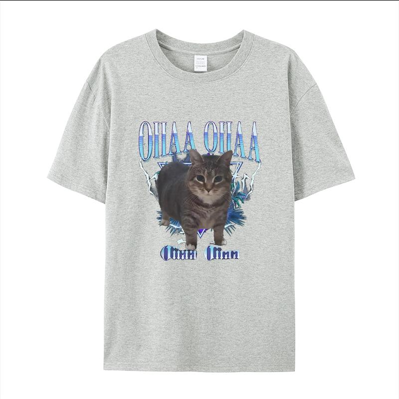 OIIAA OIIAA Rotating Cat Terrier Short Sleeve T-Shirt Men's and Women's Fashion New 2025 Cute Cat Printed Short Sleeve Top