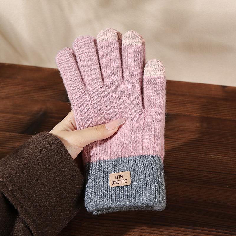 Warm Thick Plush Knitted Gloves Winter Touchscreen Plush Gloves Woman Thickening Fleece Thickened Cycling Driving Skiing Gloves