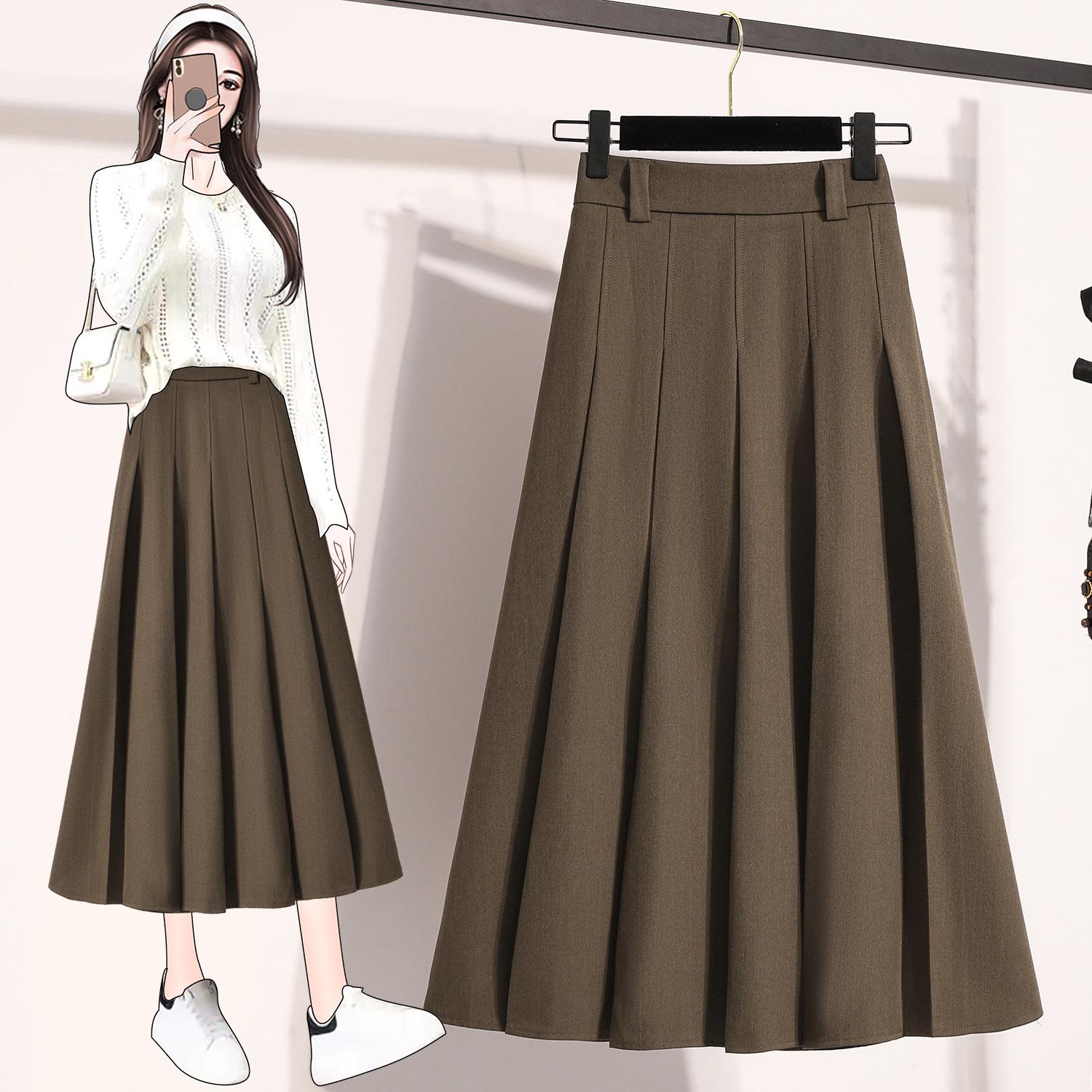 

Юбка-трапеция с высокой талией и складками большого размера для женщин - Осенняя коллекция 2XL (140-160 jin)