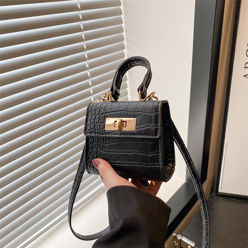 2025 New Women's Bag European and American Trend Women's Bag PU Bag Shoulder Messenger Bag Solid Color Crocodile Pattern Small Square Bag