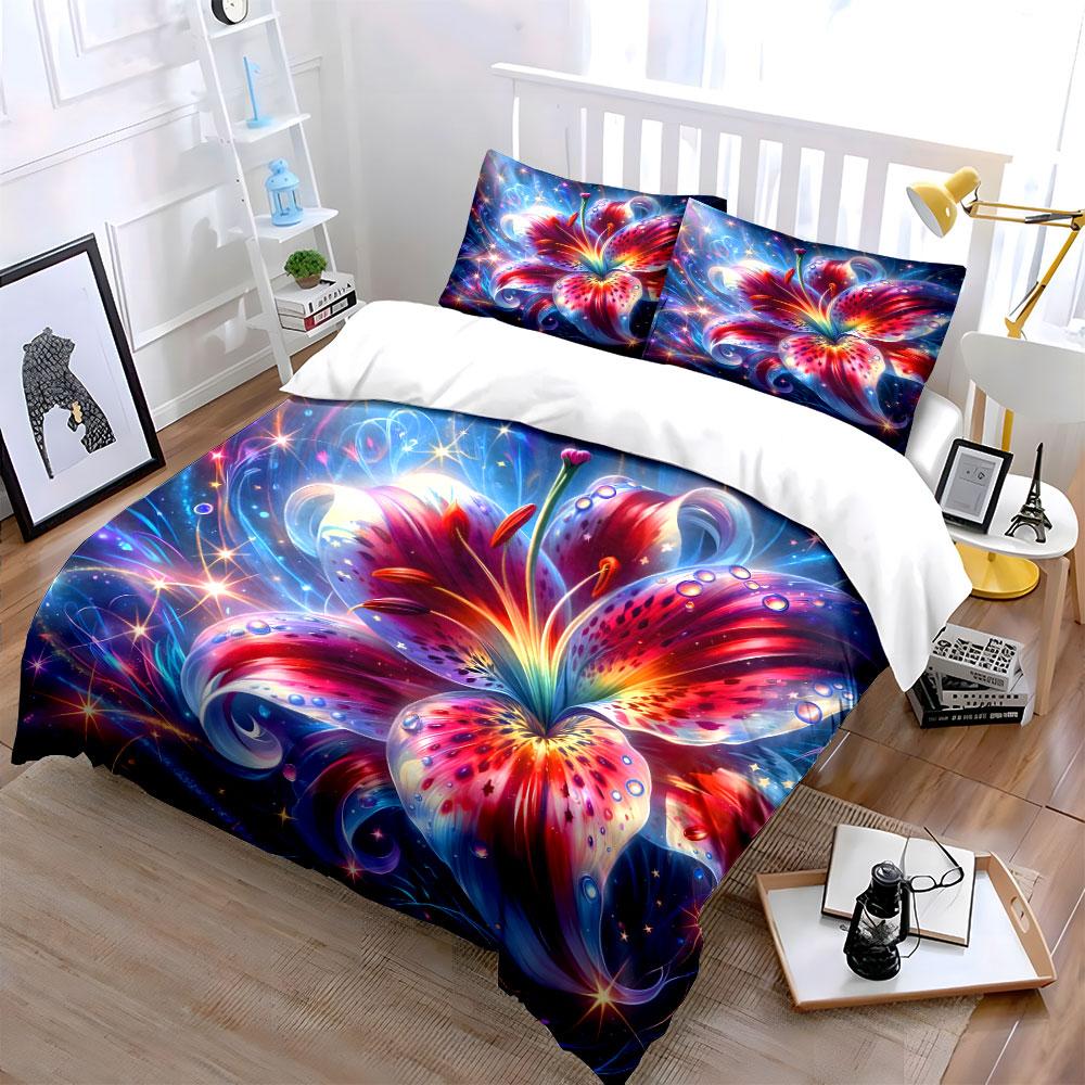 Vivid Floral Cosmic Design Suite  Kid'S And Adults' Bedroom Decor, Exquisite Three-Piece Bedding Set Gift