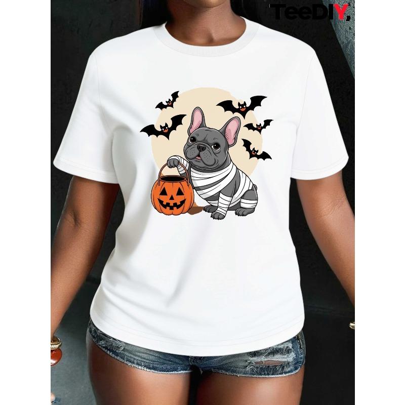 

Teediy Women s French Bulldog Mummy Graphic T-Shirt Casual Short Sleeve Round Neck Tee S белый