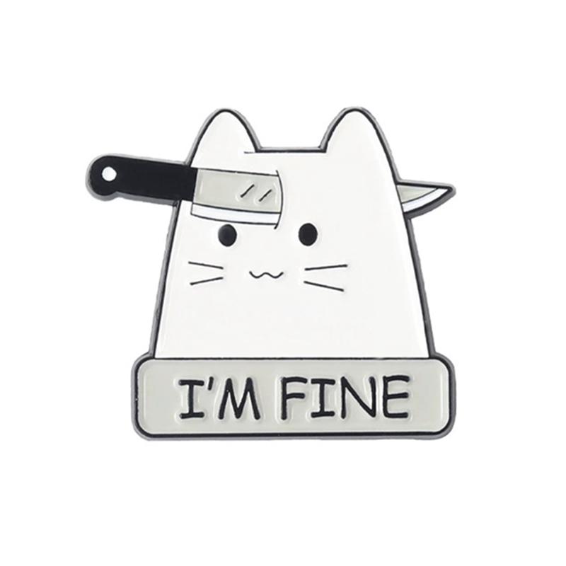 

I M FINE Enamel Pin This Is Fine It s Cool Cartoon White Cat Cute Animal Brooches Lapel Badge Jewelry Gift for Kids Friends