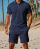 Men's Summer Casual Sports Mesh Polo Shirt & Shorts Set
