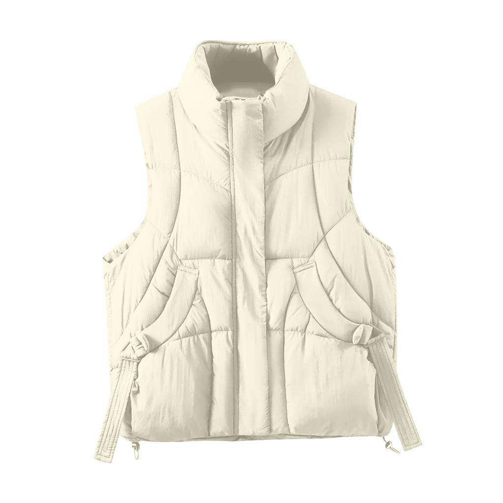 Women's Solid Color Zipper Fashion Pockets Stand-Up Collar Vest Top Coat
