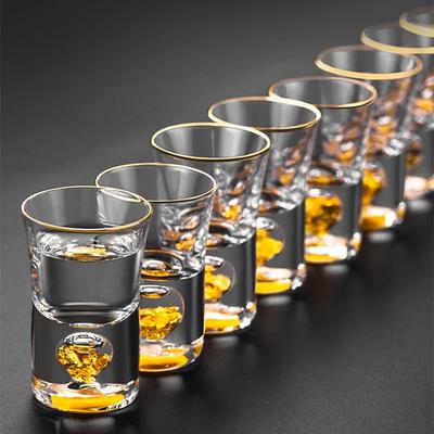 Verre à shot Cristal Feuille d'Or 24K Alcool Spiritueux Bar Haute Qualité Doré Sake Vodka Petits Shots Verres à Vin Coupe Vasos De Cristal