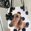 Ins Cute Dachshund Puppy Tote Bag Women Polka Dot Print PU Leather Large Capacity Shoulder Bag Ladies Durable Daily Shopping Bag