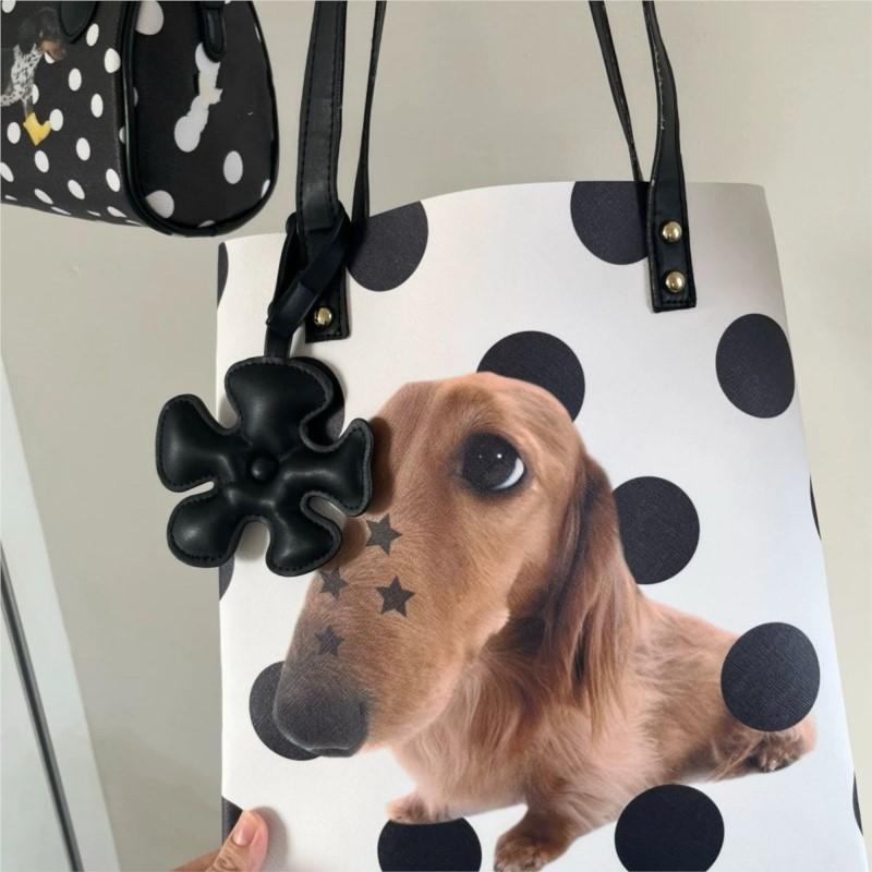 Ins Cute Dachshund Puppy Tote Bag Women Polka Dot Print PU Leather Large Capacity Shoulder Bag Ladies Durable Daily Shopping Bag
