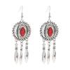 Vintage Ethnic Natural Stone Indian Earrings Jhumka Female Antique Silver Plated Geometric Carved Earrings Party Tassel Jewelry
