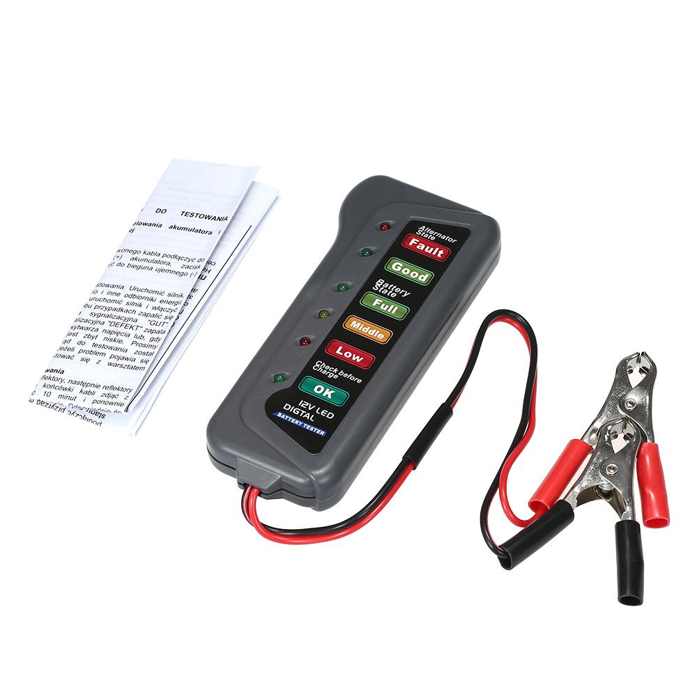 6 LED Display Digital Battery Alternator Tester Battery Tester Battery Level Monitor For Car Motorcycle Trucks 12V