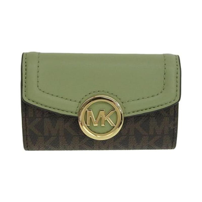 MICHAEL KORS Color Block Metal Logo Coated Canvas and Leather Key Case Regular Women s Brown/Green brown/green золотой