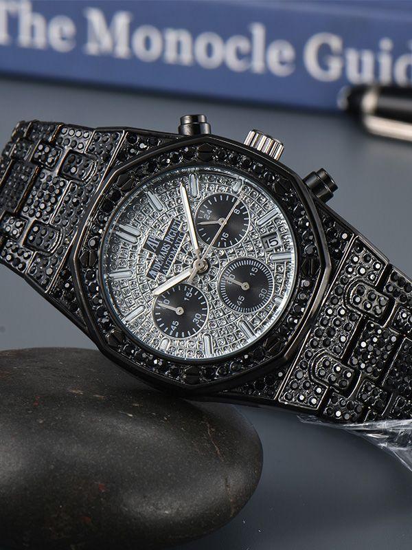 Herren Luxusuhr Mode Metallarmbanduhr mit Kristallverzierungen