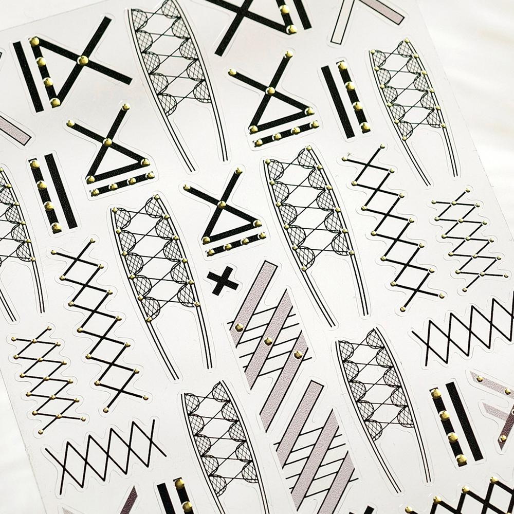 Abstract Silver 5D Nail Art Sticker Elegant French Curve Asymmetric Line Fragments Modern Artistic Self Adhesive Manicure Decal