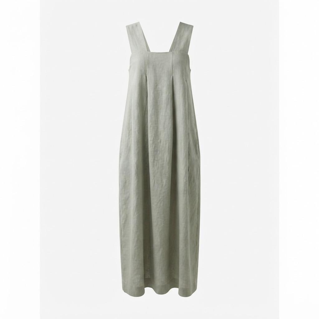 Casual Long Dress Women Sleeveless Square Neck A-Line Cotton Linen Summer Dress with Pockets