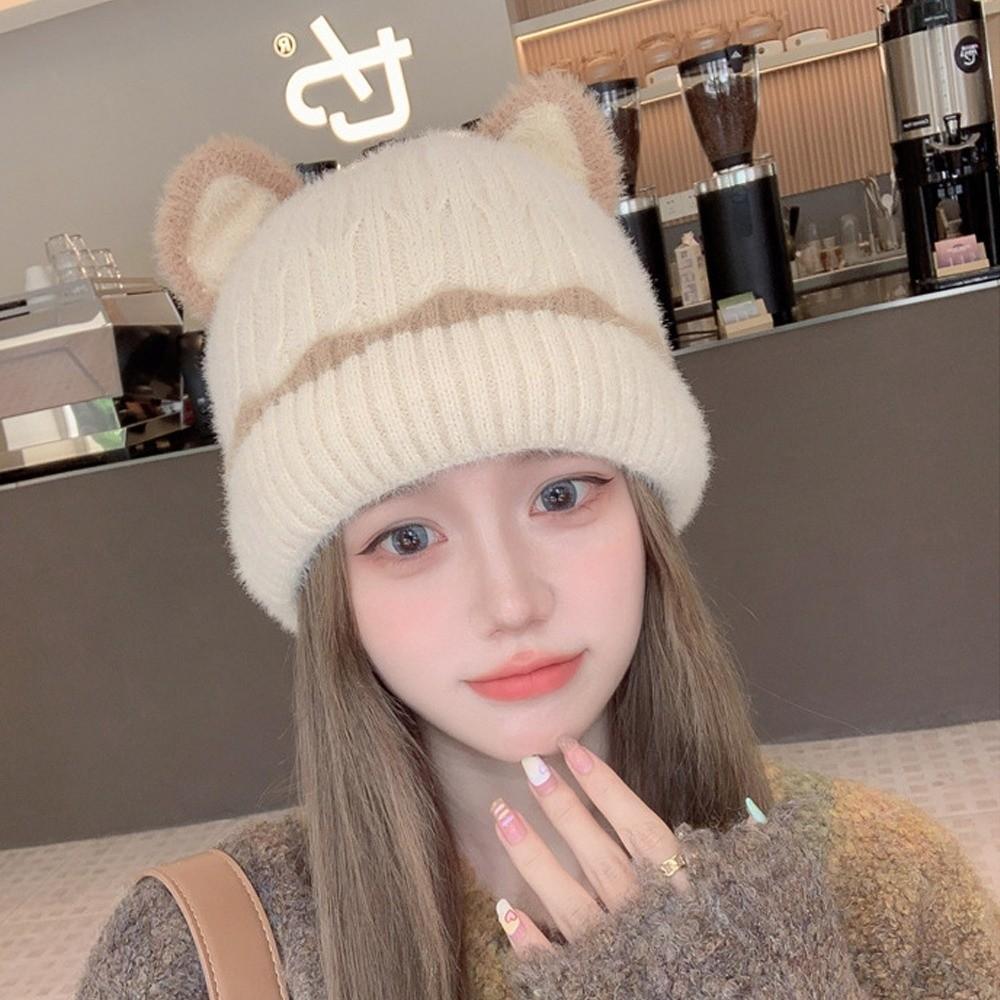 Cold Proof Warm Hat Cute Ears Pullover Hat New Knitted Hat Autumn Winter