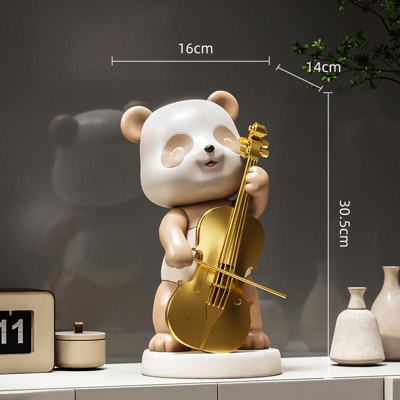 Creative Panda Figurines Cartoon Panda Resin Handicrafts Musical Instrument Guitar Cello Decorative Figurines Home Decoration